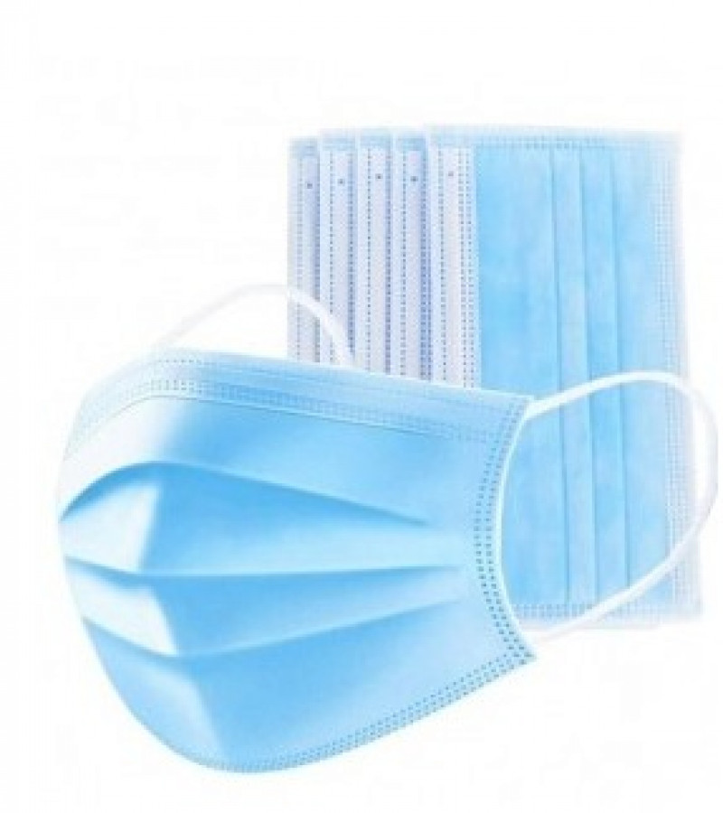 Pack of 50 Disposable Surgical Face Mask 3-Ply (Layer) Strong Filtration and Nose Pin 70/Gsm