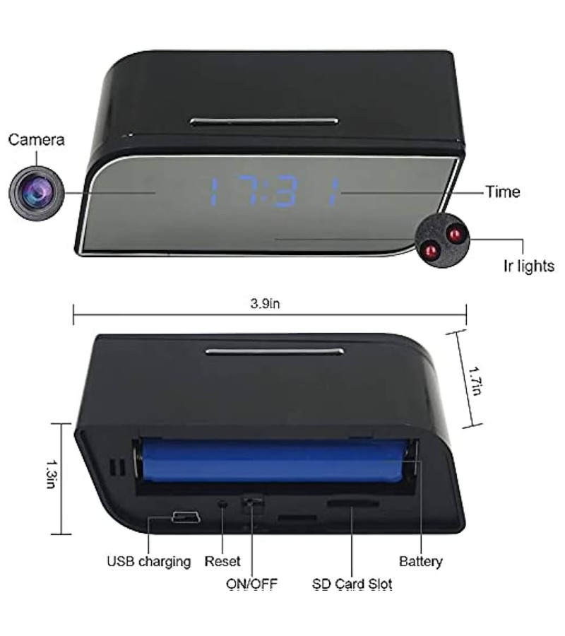 WiFi cam Table clock T3 with charging cable- HD 1080P-HIdden Camera