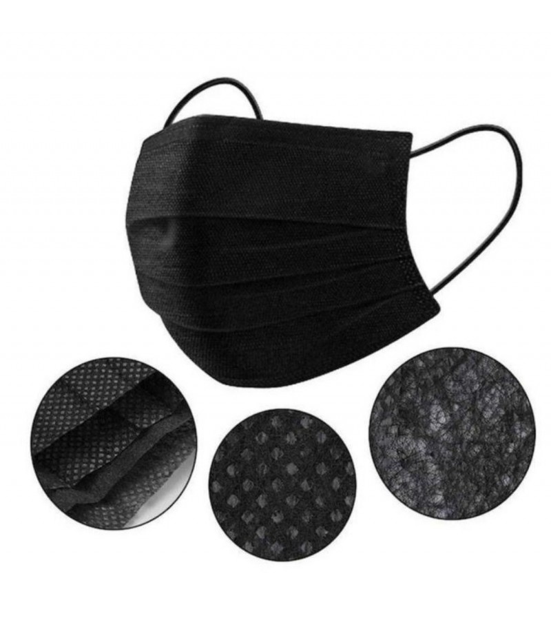Disposable Black Face Masks 3 Ply - Pack of 50 Pcs