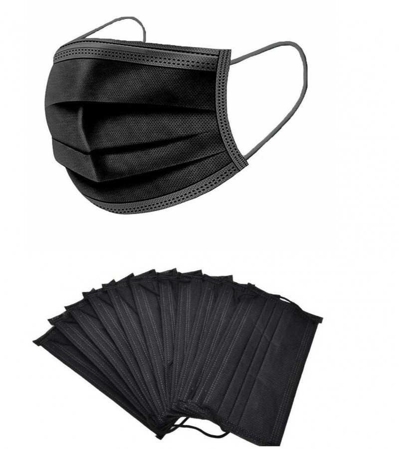 Disposable Black Face Masks 3 Ply - Pack of 50 Pcs