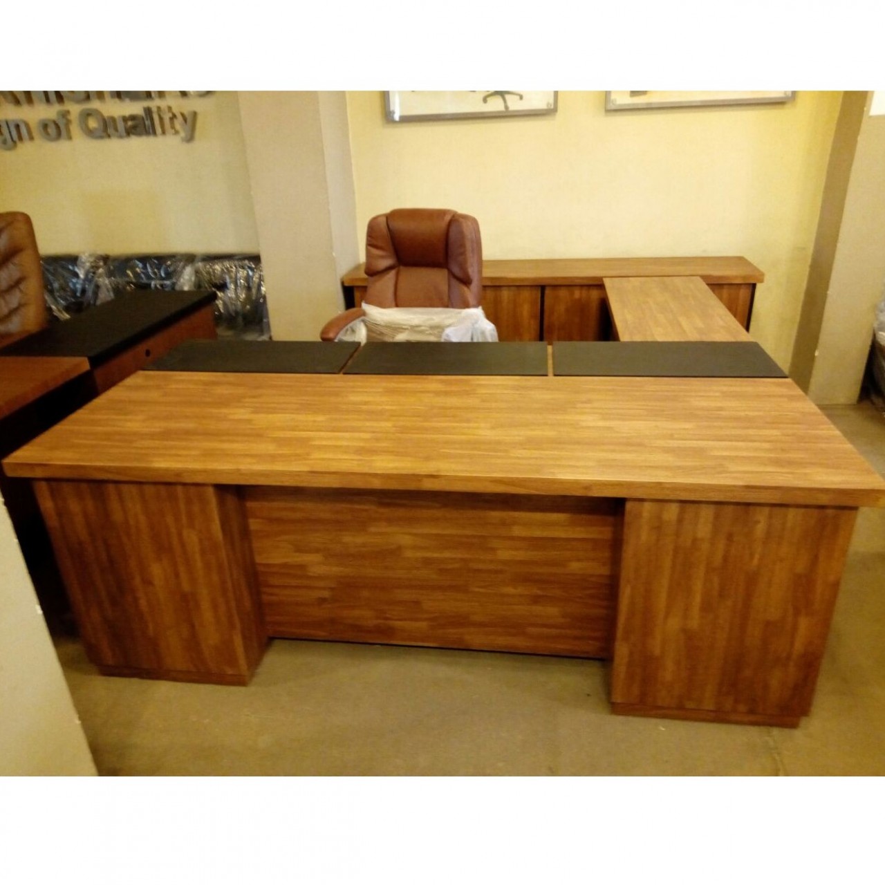 MDF & PVC Executive Office Table Set With Rack - Move able & Folding Table