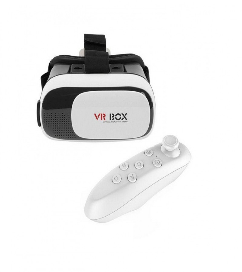 Virtual Reality VR Box 3D Glasses With Remote Control - Black White
