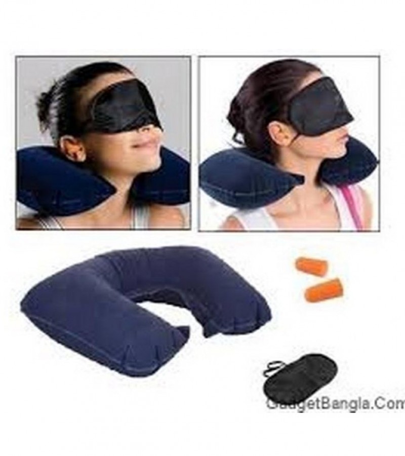 3 In 1 Air Travel Kit Combo - Tourist Neck Travel Pillow With Cushion Car-Eye Maks