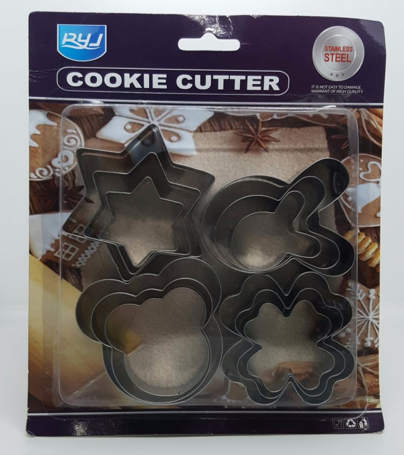 Pack Of 12 - Multi Shape Cookies Cutter - Silver